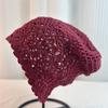 Sombrero Baotou tejido a mano de estilo japonés para mujer, gorro de lana fino y ahuecado para primavera y otoño, gorro de punto artístico vintage, gorro de montón