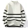 Suéter de punto base con cremallera y cuello alto a rayas para hombre, generación transfronteriza, otoño e invierno 2024, nuevo, holgado, jersey