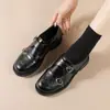Sapatos Femininos de Couro Estilo Britânico Bico Redondo Retrô 2026 Outono Novo Mocassins Versáteis de Sola Grossa para Aumentar a Altura para Combinar com Saias