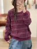 Suéter Pulôver Listrado Color Block Estilo Coreano Gola Redonda Manga Longa Malha Solta para Mulheres Outono/Inverno 2026