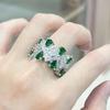 Anel Cravejado com Diamantes Vermelhos, Azuis e Verdes, Estilo Igual de Celebridade da Internet Xiaohongshu, Cravejado com Zircônia, Meio Anel, Anel de Casamento