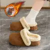 Botas de Nieve de Suela Gruesa para Aumentar la Altura, Zapatillas de Piel Abiertas por la Mitad Bidireccionales para Mujer, Calzado de Invierno Nuevo 2026 con Forro de Terciopelo, Zapatos de Algodón tipo Birkenstock