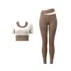 Traje deportivo de dos tonos para fitness para mujer, top de manga corta de secado rápido y pantalones largos, ropa profesional adelgazante para entrenamiento de yoga y Pilates