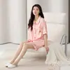 Pijama de Verano para Mujer, Shorts de Manga Corta de Seda Helada, Cárdigan con Solapa, Delgado, Fresco, Dulce y Lindo Conjunto de Ropa de Casa Exterior