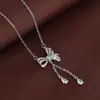 Suministro Exclusivo Transfronterizo de Collar Cadena Clavícula con Borla de Lazo y Zirconia Forma de Gota de Agua para Mujer, Moderno, Lujo Ligero, Elegante y de Gama Alta