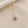 Cadena de Clavícula de Trébol de Cuatro Hojas Violeta de Lujo Ligero Estilo Francés para Mujer, Diseño Versátil de Moda Microincrustado con un Toque de Alta Gama, Collar para el Día de San Valentín