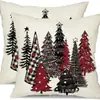 Funda de Almohada Navideña Nueva Coche Pino Copo de Nieve Bola de Navidad Estampado de Lino Decoración de Habitación Cojín de Sofá