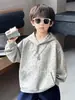 Sudadera unisex con capucha Q088 para niños y niñas, casual y de corte holgado, estilo nuevo con estampado de estrella de cinco puntas, adecuada para primavera y otoño