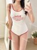 Traje de baño de carreras para mujer de estilo coreano transfronterizo, estilo Bebe vintage, sencillo, con bordado de letras, corte ajustado