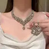 Set de Collar y Aretes Vintage Exagerados de Gota de Agua Plateada Brillante para Mujer, Accesorios para Vestido de Fiesta, Cadena para Clavícula de Novia, Gargantilla