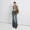 Jeans de campana estilo retro americano de tiro bajo para chica popular, nostálgicos, ligeramente elásticos, versátiles para otoño e invierno, corte ajustado y favorecedor para la figura, admite envío directo