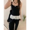 Camisola Bonita com Laço Branco para Mulheres, Roupa Externa para Primavera e Verão, Bainha de Renda, Saia Interna e Top para Mulheres
