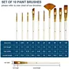 Kit com 10 Pincéis de Pintura Cerdas de Nylon para Pintura Acrílica Óleo Aquarela DIY Pincel Artístico Material de Arte