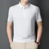 Camiseta Sem Costura Mercerizada Masculina Manga Curta Tecido Gelo Fresco Respirável Casual de Negócios Jovem e Meia-Idade Bolso com Aba Lapela Polo