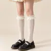 Calcetines Lolita de Encaje Blanco para Mujer, Estilo Media Pantorrilla, Calcetines Largos de Encaje JK, Medias Estilo Japonés, Al Por Mayor en Stock
