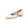 Zapatos Mary Jane de estilo suave con perlas, estilo francés, para mujer, con tacón grueso y hebilla de metal, para uso diario, de boca baja, de tacón medio y falda, de una sola capa.