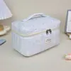Necessaire de maquiagem floral azul fresca transfronteiriça, bolsa de higiene pessoal portátil de grande capacidade para viagem, bolsa de armazenamento de cosméticos estilo ins