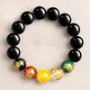 Taobao Venda Quente Pulseira de Obsidiana Contas de Obsidiana Dourada Pulseira da Fortuna dos Cinco Deuses da Riqueza Masculina Presente Feminino Atacado