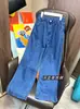 [en stock] Jeans de pana VC azul oscuro para mujer, nuevos de verano, de cintura baja, adelgazantes, de pierna ancha