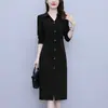 Vestido de Cuello de Camisa Reductor de Edad con Garantía de Calidad y Mangas Largas, Nuevo Estilo Otoño e Invierno, Marca de Lujo para Damas Nobles, Elegante y Lujoso Vestido para Mamá
