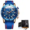 Reloj de cuarzo LIGE para negocios con correa de silicona, correa de silicona rosa dorado y azul, correa de silicona rosa dorado y negra, todo negro con calendario para hombre