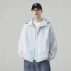Chaqueta Cortavientos con Capucha de Color Sólido Básica de Otoño de Marca de Moda para Hombres y Mujeres Retro Simple Versátil Chaqueta Deportiva Casual para Parejas