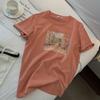 Camiseta de Manga Corta Estampada con Letras y Pintura al Óleo Naranja para Mujer, Nueva de Verano, Estilo Coreano, Holgada, Adelgazante, Versátil, Top de Algodón de Media Manga
