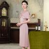Vestido de alta gama para la madre de la novia rosa Nuevo cheongsam chino joven feliz suegra vestido para banquete de boda que cubre el vientre [9951]]