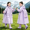 Capa de Chuva Impermeável Longa de Corpo Inteiro para Crianças para Chuva Forte com Compartimento para Mochila, Poncho de Chuva com Capuz para Meninos e Meninas, Uso Escolar