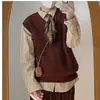 Colete Tricotado Retro Gola V Estilo Hong Kong Masculino Outono Inverno Estilo Preppy Solto Peça Externa Suéter Cor Lisa