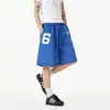 Shorts Azul com Estampa de Letras High Street Americano para Homens e Mulheres Verão Novo Solto Reto Basquete Cinco Pontos Tamanho Plus Size Calças Esportivas