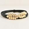 Cinturón Fino Vintage Ajustable Hebilla Hoja de Oro Charol Cadena de Cintura de Piel de Vaca para Mujer Todo-partido Decorativo Vestido