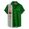Camisa Curta da Nova Série de Natal Europeia e Americana Transfronteiriça com Bolsos e 7 Botões, Top Casual Masculino Estampado