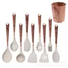 Espátula de Silicone com Revestimento de Grão de Madeira, Colher de Cozinha, Colher de Sopa, Utensílios de Cozinha, Conjunto Completo para Casa, Frigideira Antiaderente