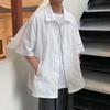 Jaqueta Camisa Patchwork com Zíper Estilo Retro Americano para Homens e Mulheres, Verão Solta Estilo Hong Kong Ins Legal Top de Manga Curta