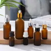 Botellas Vacías Reutilizables de Vidrio Marrón Mate para Aceites Esenciales, Varios Tamaños, Botellas Portátiles con Gotero para Productos de Cuidado de la Piel, Loción y Esencia