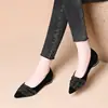 Zapatos bajos slip-on de piel de oveja con lentejuelas y punta fina estilo francés para mujer, adecuados para otoño, cómodos de llevar, de caña baja
