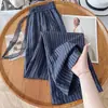 Pantalones de Verano Finos de Pierna Ancha a Rayas de Lino para Mujer de Edad Media 2026 Nuevos Pantalones Largos Casuales de Cintura Alta Rectos
