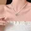 Colar de Pérolas com Laço Estilo Coreano para Mulheres, Colar Fresco e Delicado, Elegante Elegante, Corrente de Clavícula Doce e Versátil para o Dia a Dia Tendência