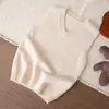 Colete de lã infantil com decote V, colete de malha liso unissex, macio e amigo da pele, suéter sem mangas para bebês