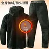 Conjunto de chaqueta larga de forro polar engrosado de invierno, traje táctico protector térmico con patrón de rejilla y capucha desmontable, ropa de trabajo para almacenamiento en frío