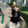 Camiseta Estilo Retro Americano, Série Ano do Coelho, Novo Modelo 2026, Estampa de Saturno, Gola Redonda, Blusa de Manga Curta 100% Algodão para Mulheres, Verão