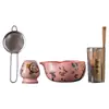 Juego de Matcha de Cerámica Ru Rosa, Tazón de Matcha con Forma de Calabaza, Utensilios de Té de Imitación Vintage Dinastía Song, Soporte para Batidor de Matcha, Soporte para Batidor de Matcha, Soporte de Cien Hojas