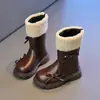 Zapatos Infantiles Wuma Botas de Cuero de Caña Alta para Niños 2026 Nuevo Estilo Invierno Niñas Pequeñas Forradas de Terciopelo Cálidas Modernas Botas Largas