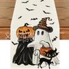 Bandera de Mesa de Halloween Fantasma Calabaza Transfronteriza Ambiente Festivo Decoración de Mesa Aislante Antideslizante Lino Bandera de Mesa Venta al por Mayor
