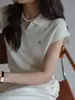 Malha de Lã de Linho Tencel com Gola Lapela Manga Curta Feminina 2026 Novo Verão Camisa Polo Curta de Temperamento Top