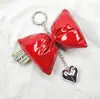 Ins Design de Nicho Sensação prata Couro Algodão Laço Amor Chaveiro Luxo Leve Especiaria Doce Frio Corrente para Celular