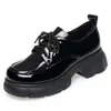 Zapatos de Cordones de Cuero Grueso Estilo Británico Retro de Moda, Color Sólido, Corte Profundo, con Tacón Grueso, de Cuero Pequeño Versátil para Mujer, que Aumentan la Altura, Charol