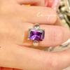 Anillo de Diamante Cuadrado Morado Princess de Gran Quilate Estilo Frío Simple Diamante de Alto Carbono Corindón Rojo Anillo para Mujer con Polvo de Diamante Anillo de Circón