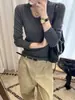 Ropa Especial Zhengqi/Otoño Color Caramelo Dopamina Cuello en U Básico Elástico Tejido Fino de Lana Suéter Top